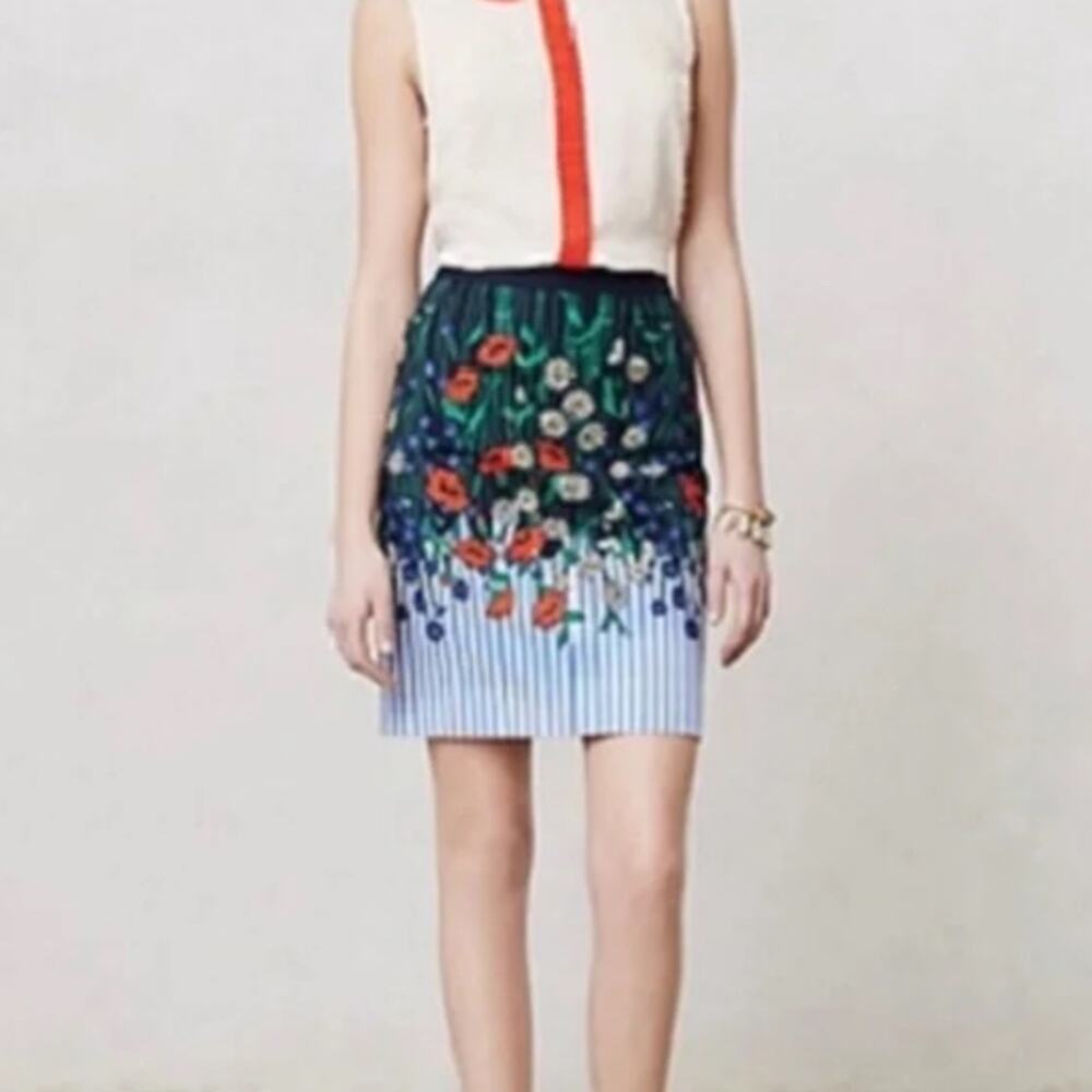Anthropologie Vertical Garden Pencil Skirt vintage floral painted graphic mini 2